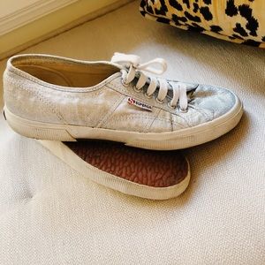 Worn Superga silver sneakers